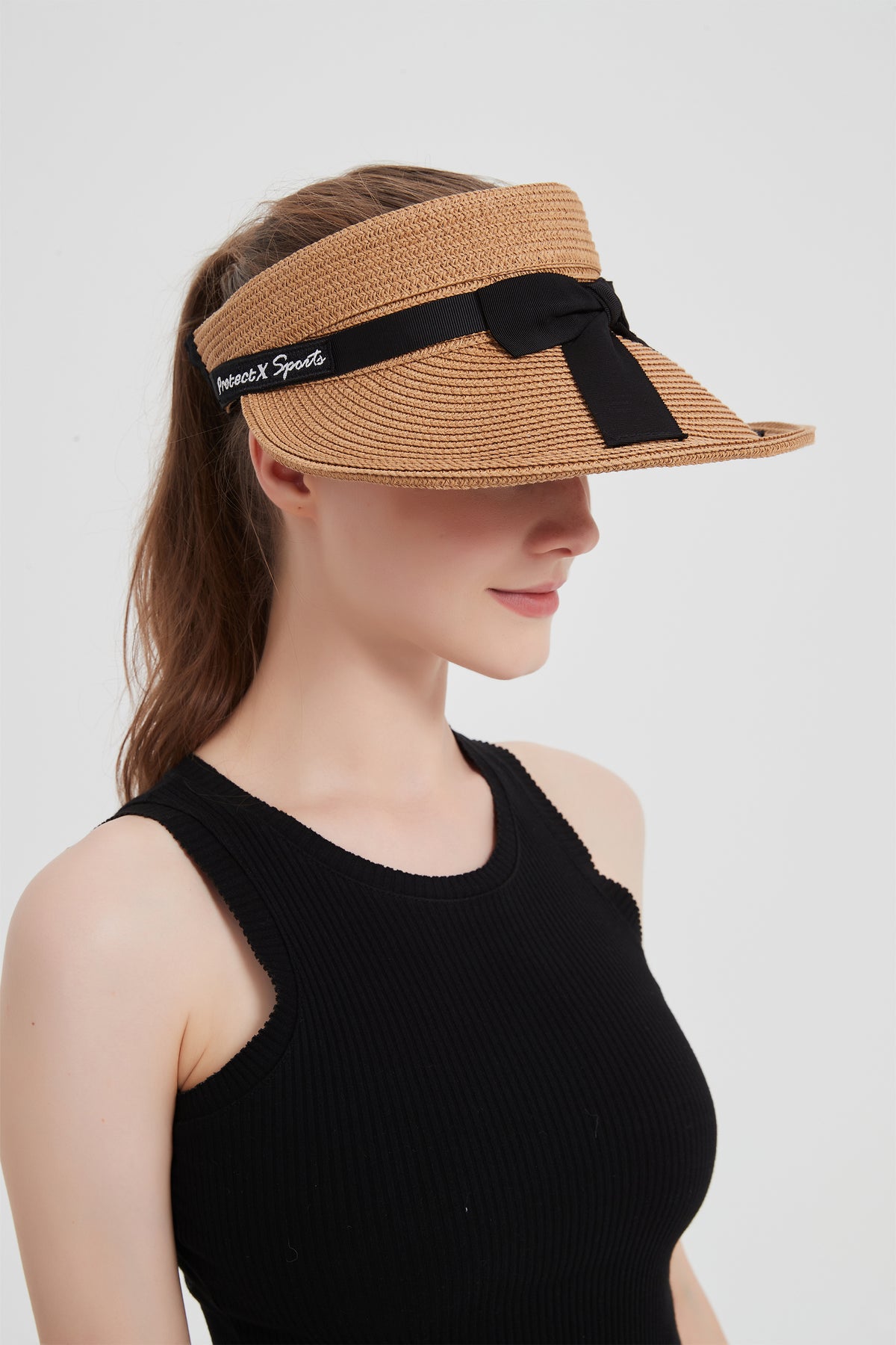 ProtectX Straw Sun Visor Hat for Women Summer Beach Sun Hats Packable Foldable UPF 50+ Handmade Straw Hats for Women Ponytail