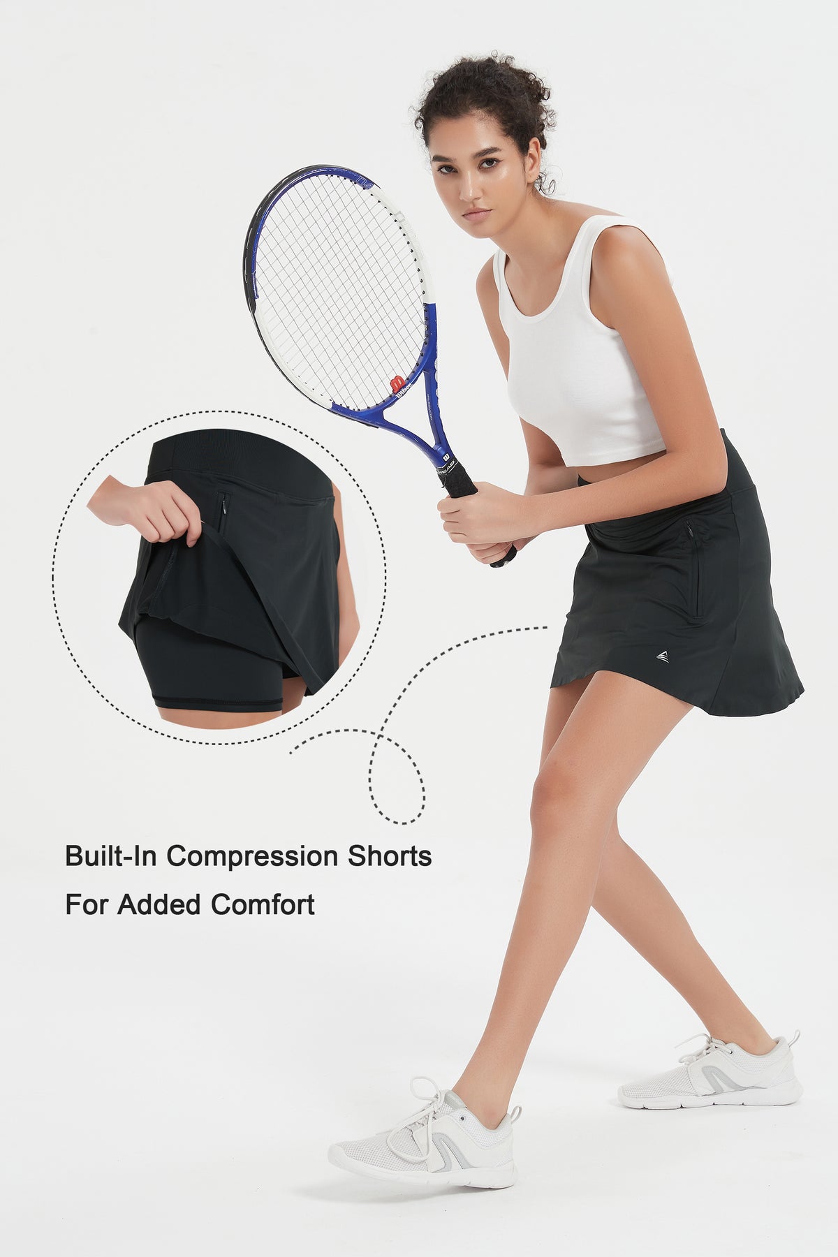ProXgear 17" Women's Premium Cooling Silky Tech Nylon Athletic Skort with Pockets for Golf Tennis Workout and Casual Wear - Black