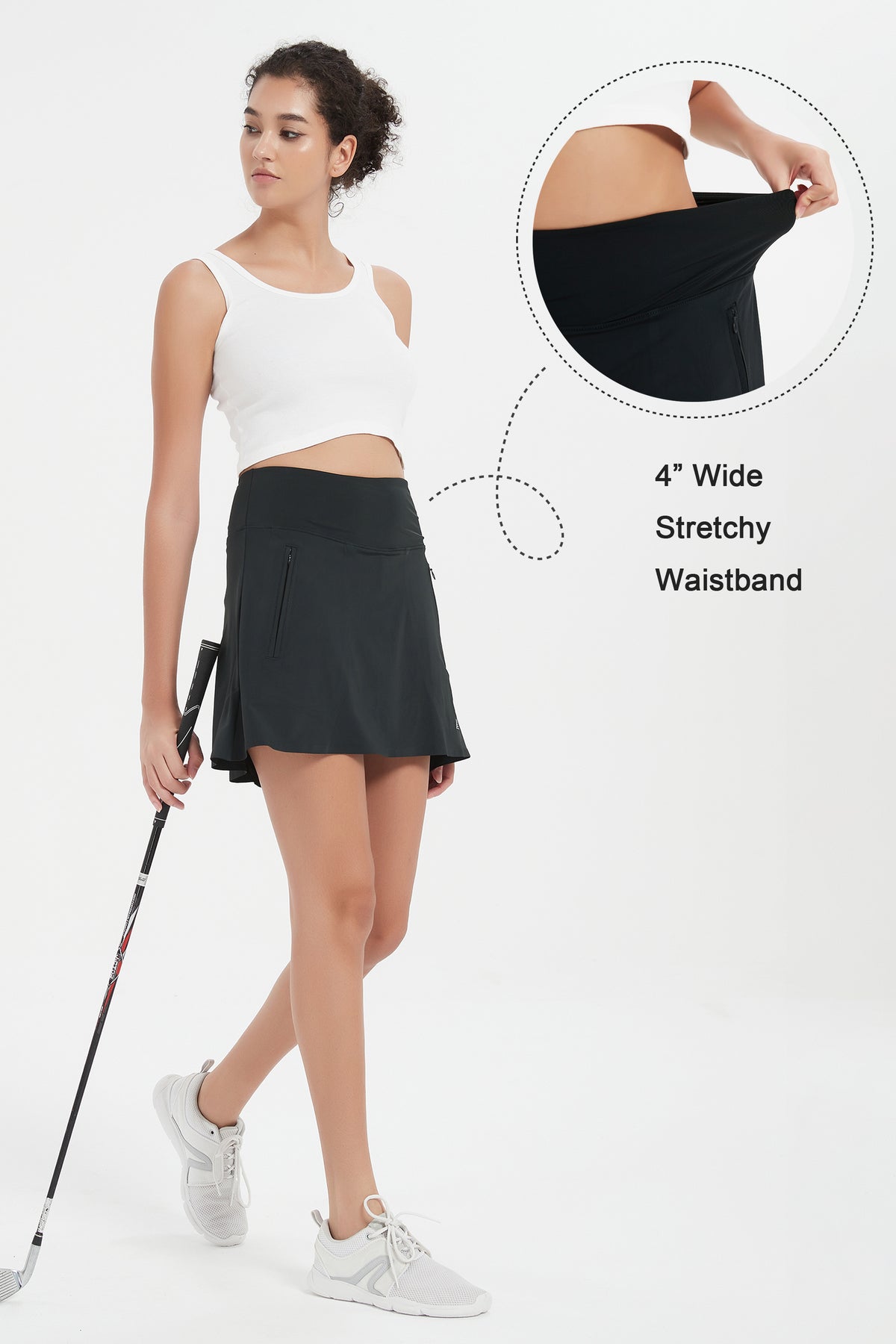 ProXgear 17" Women's Premium Cooling Silky Tech Nylon Athletic Skort with Pockets for Golf Tennis Workout and Casual Wear - Black