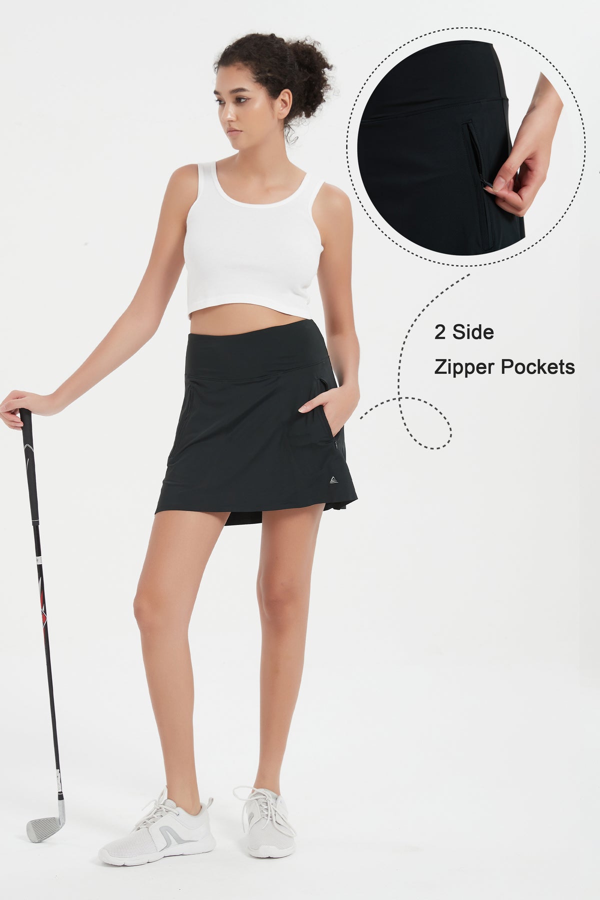 ProXgear 17" Women's Premium Cooling Silky Tech Nylon Athletic Skort with Pockets for Golf Tennis Workout and Casual Wear - Black