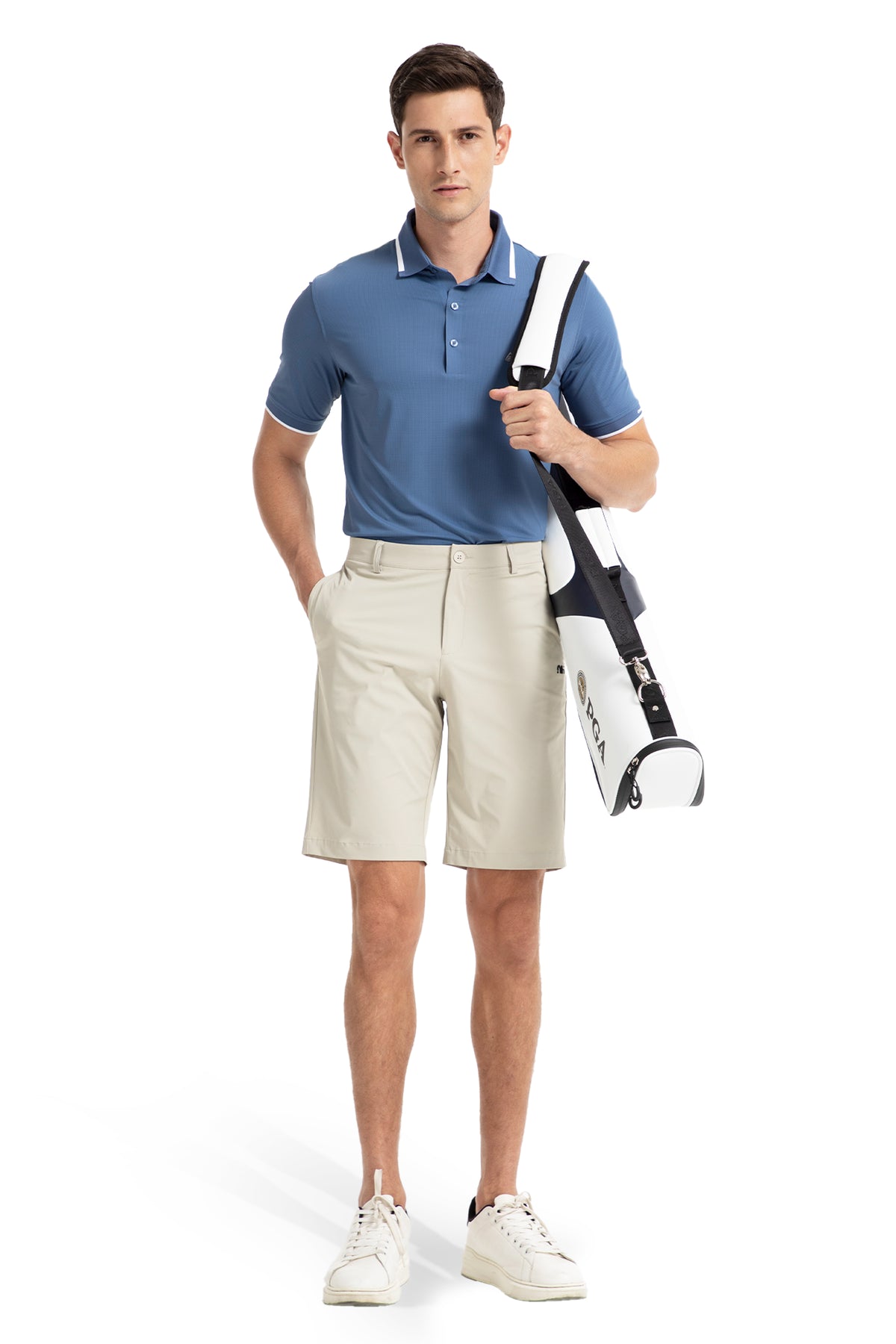 Men's Premium Golf Polo – Silky Tech Nylon, Cooling, UV-Resistant, Quick-Dry Athletic Shirt for Golf, Tennis, and Casual Wear -  Light Navy Blue