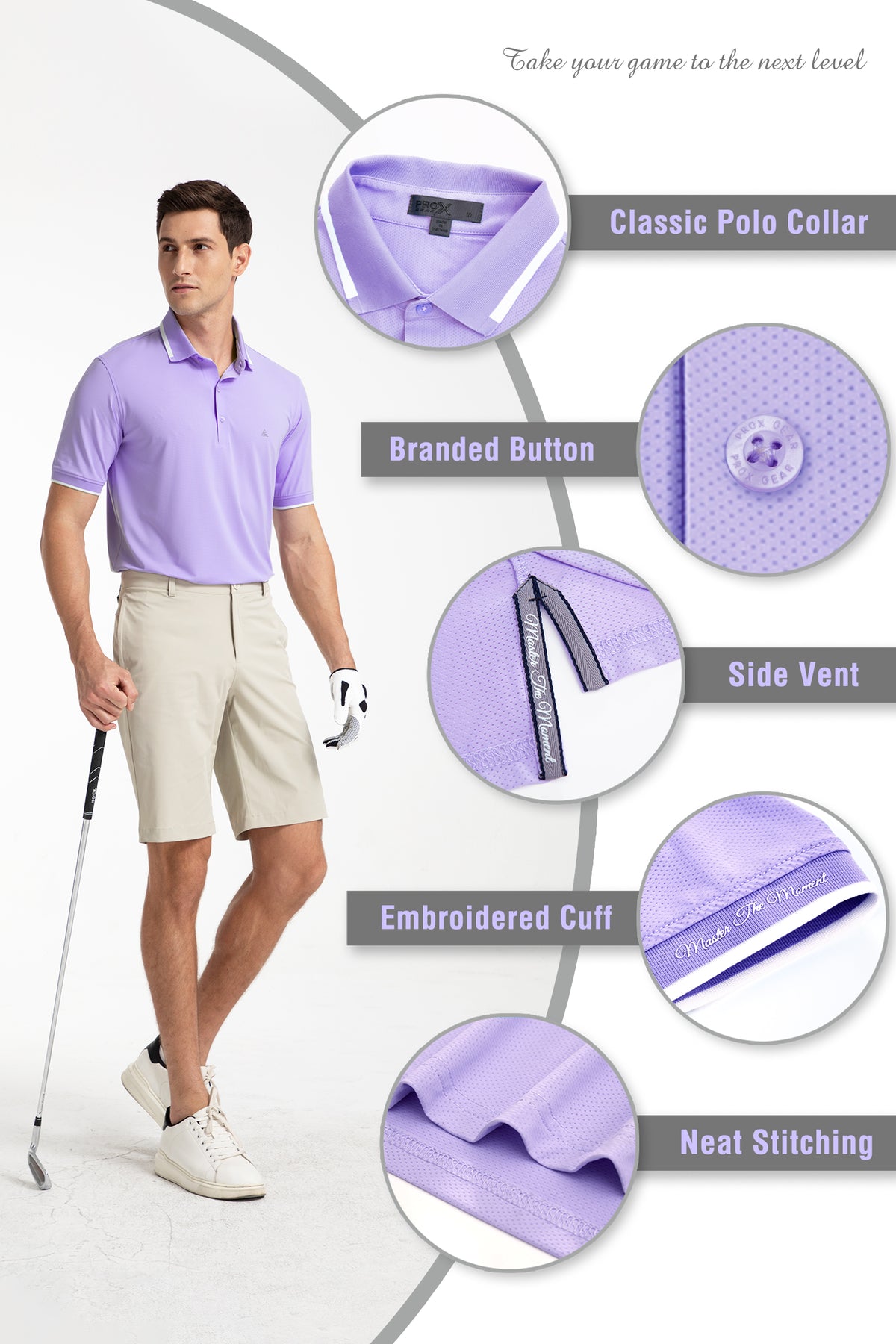 Men's Premium Golf Polo – Silky Tech Nylon, Cooling, UV-Resistant, Quick-Dry Athletic Shirt for Golf, Tennis, and Casual Wear - Light Purple