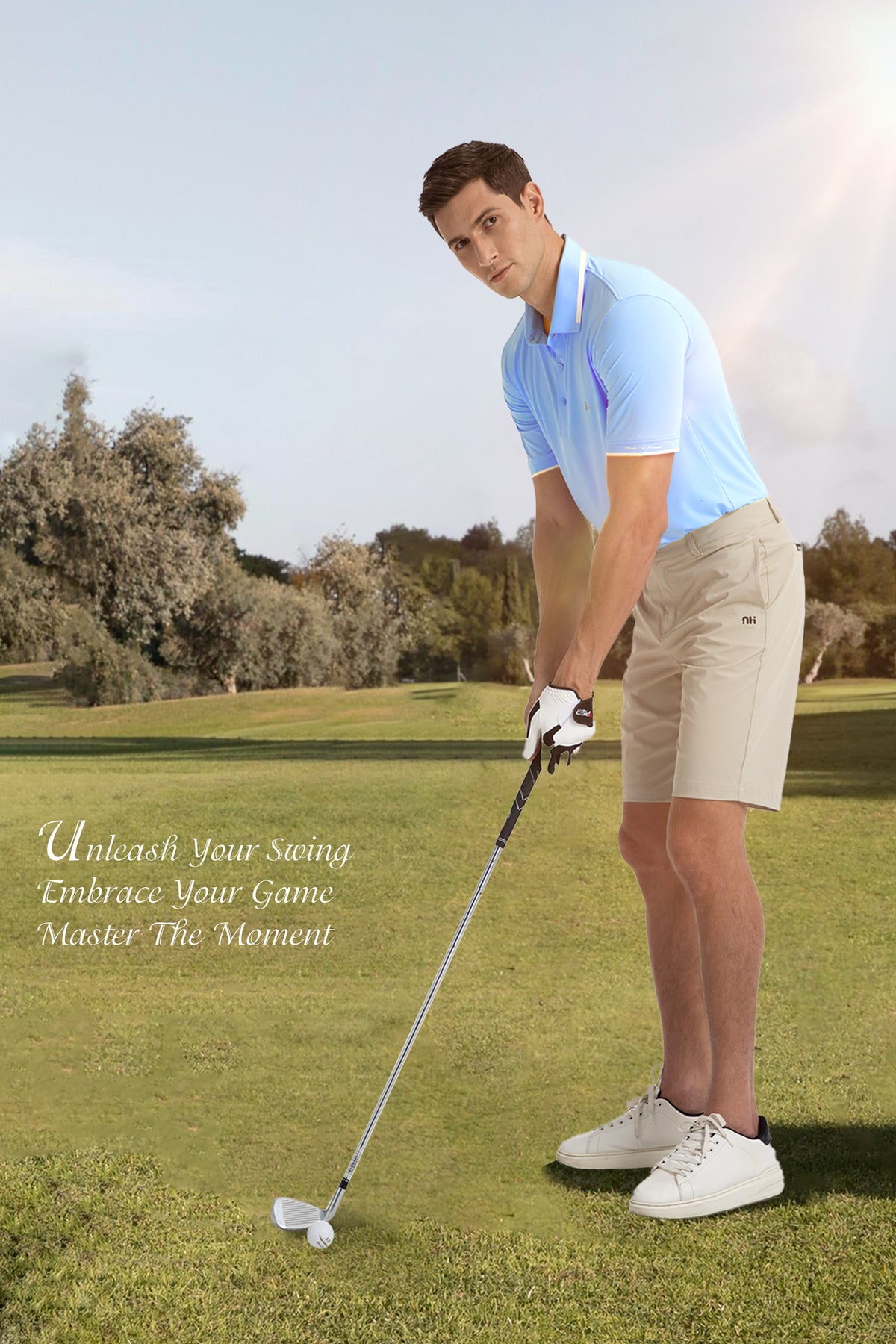Men's Premium Golf Polo – Silky Tech Nylon, Cooling, UV-Resistant, Quick-Dry Athletic Shirt for Golf, Tennis, and Casual Wear - Sky Blue