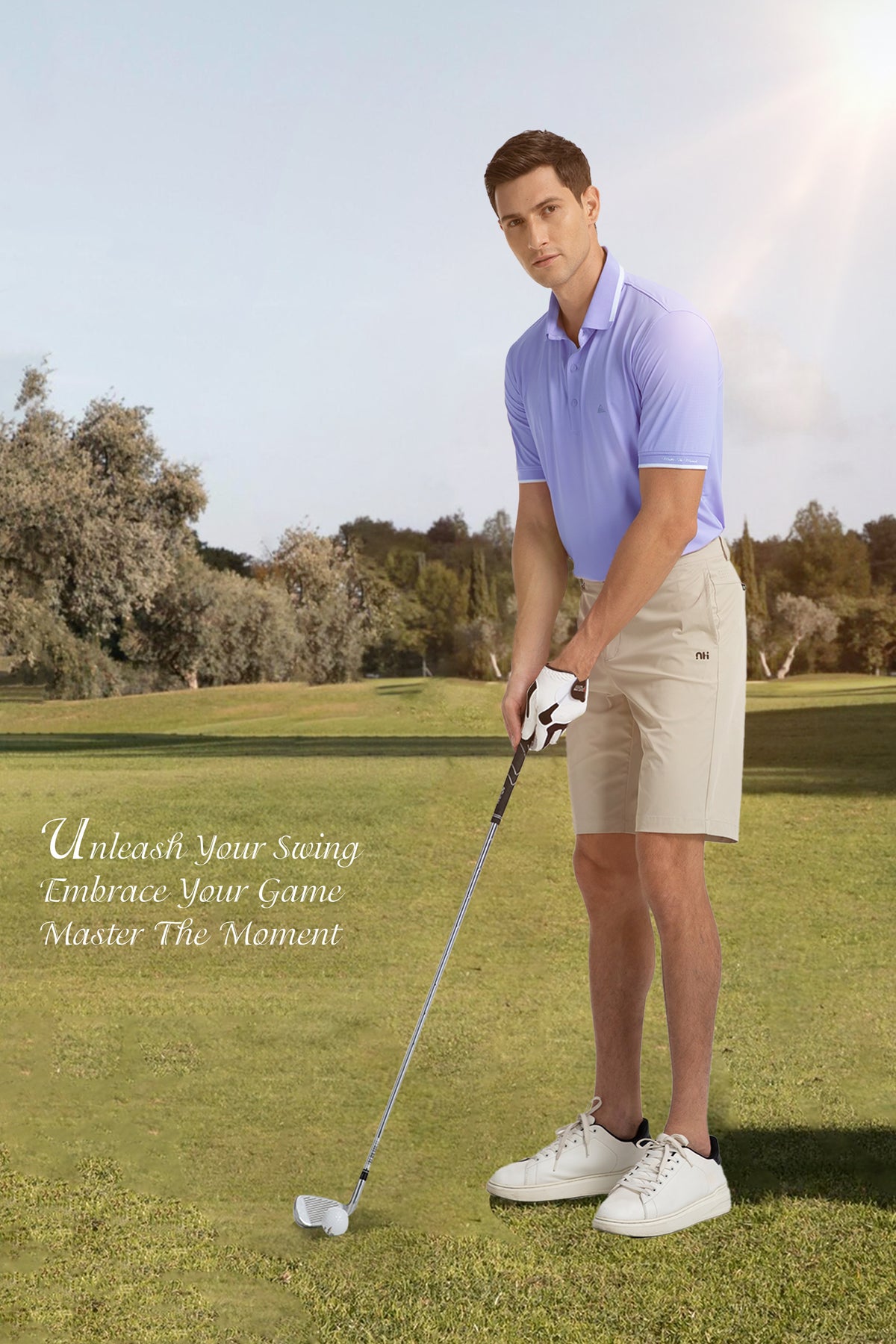 Men's Premium Golf Polo – Silky Tech Nylon, Cooling, UV-Resistant, Quick-Dry Athletic Shirt for Golf, Tennis, and Casual Wear -  Lavender