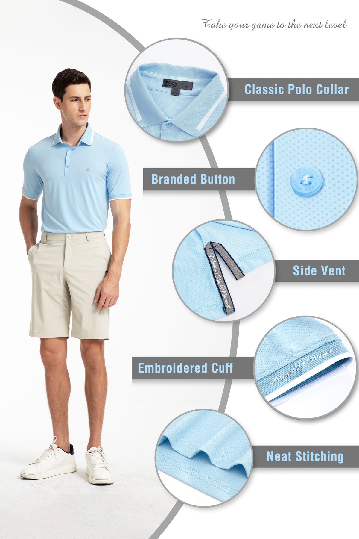 Men's Premium Golf Polo – Silky Tech Nylon, Cooling, UV-Resistant, Quick-Dry Athletic Shirt for Golf, Tennis, and Casual Wear - Light Teal