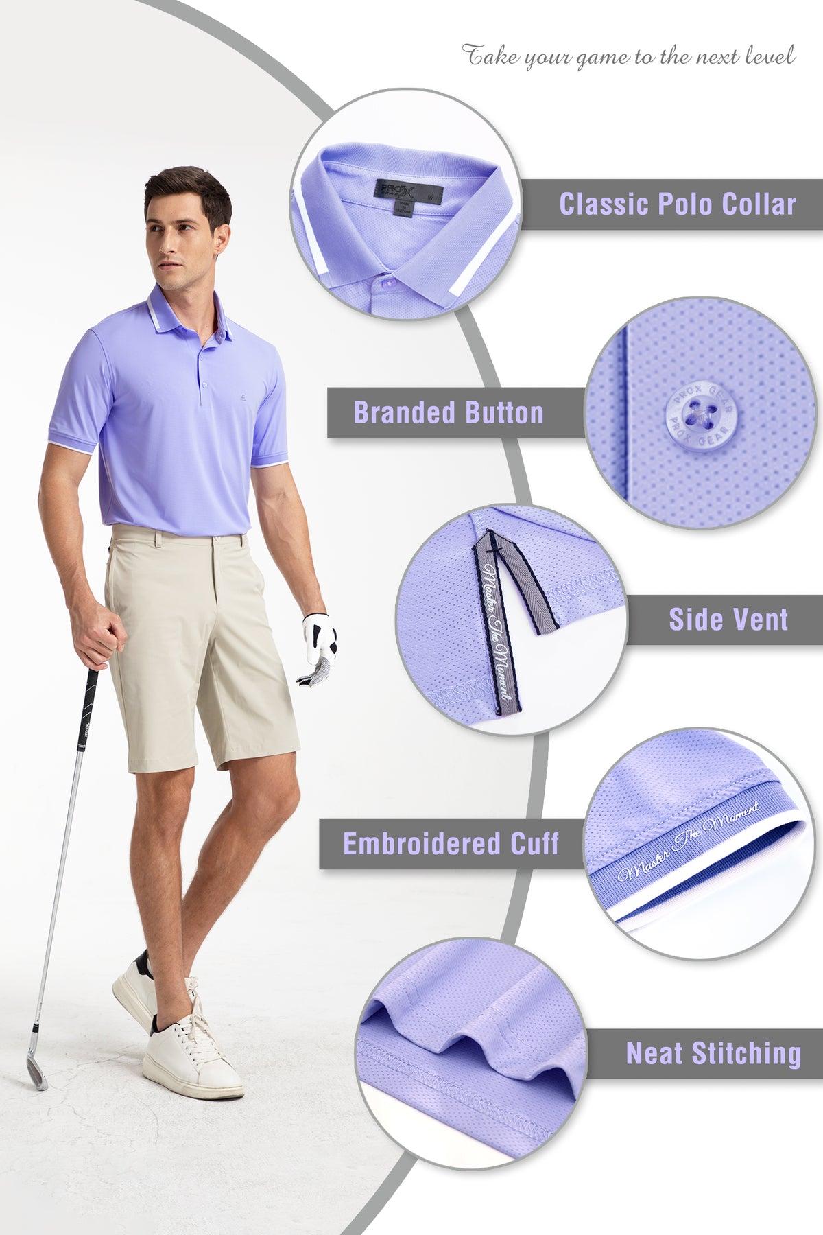 Men's Premium Golf Polo – Silky Tech Nylon, Cooling, UV-Resistant, Quick-Dry Athletic Shirt for Golf, Tennis, and Casual Wear -  Lavender