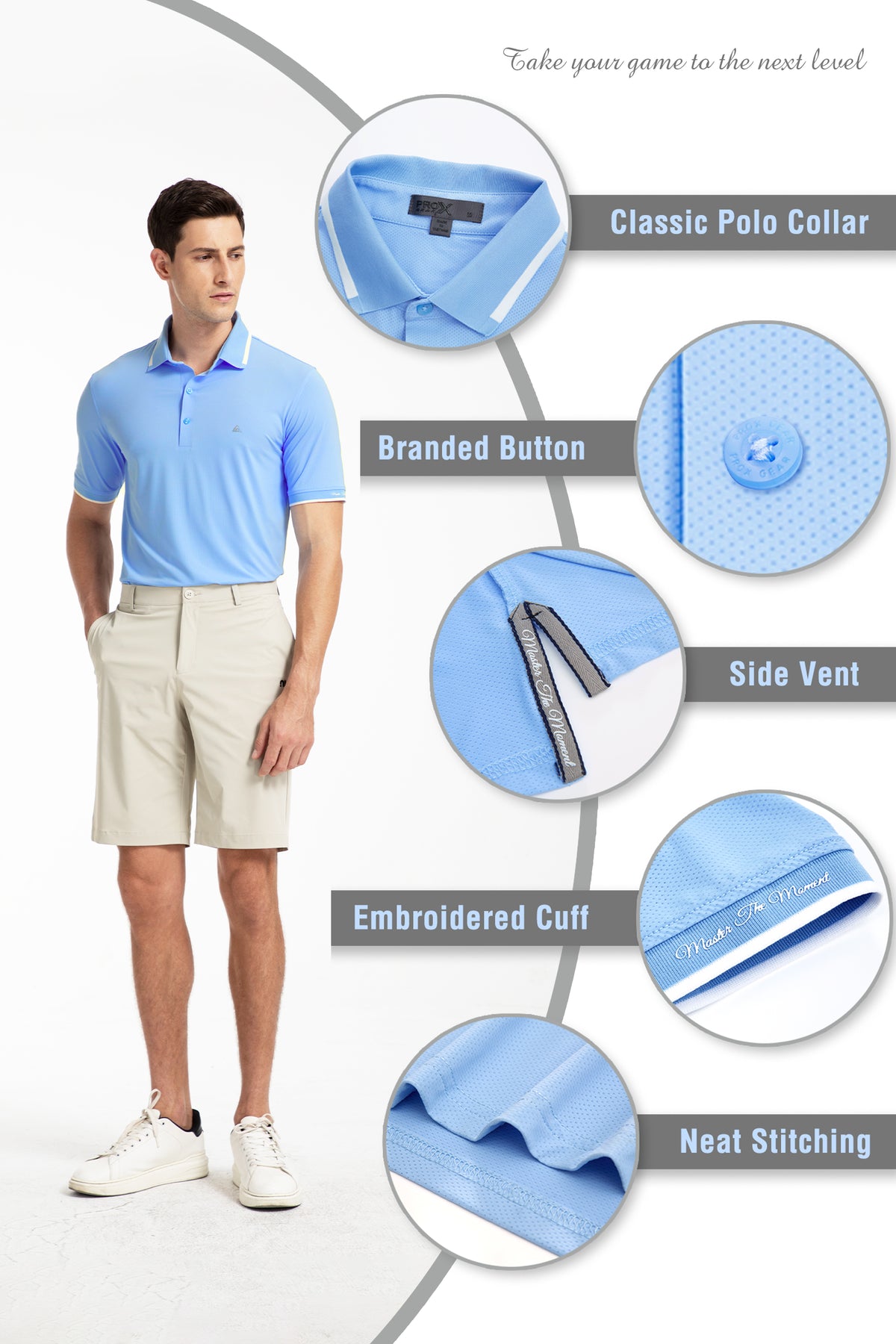 Men's Premium Golf Polo – Silky Tech Nylon, Cooling, UV-Resistant, Quick-Dry Athletic Shirt for Golf, Tennis, and Casual Wear - Baby Blue