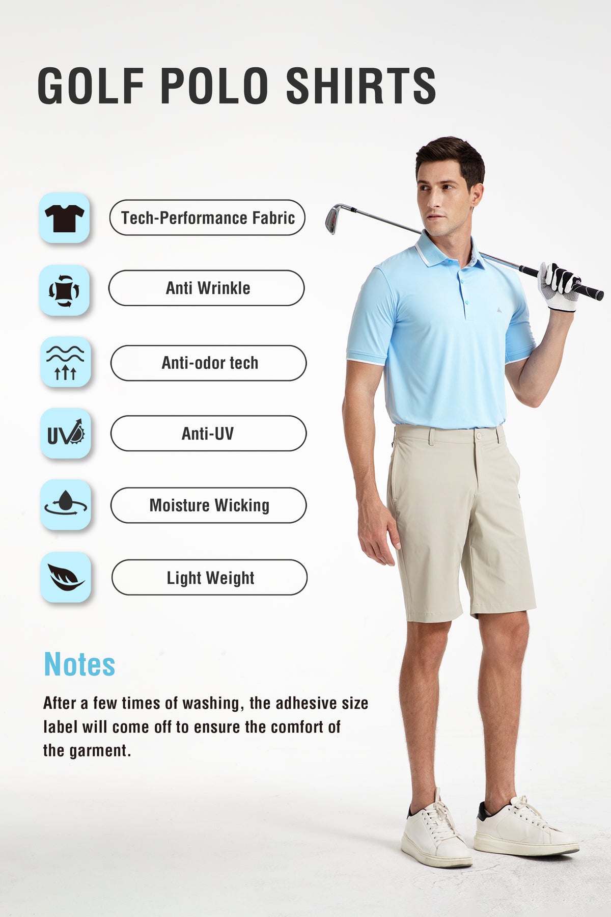 Men's Premium Golf Polo – Silky Tech Nylon, Cooling, UV-Resistant, Quick-Dry Athletic Shirt for Golf, Tennis, and Casual Wear - Light Teal