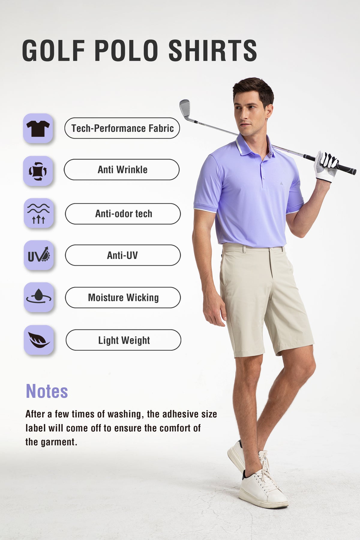 Men's Premium Golf Polo – Silky Tech Nylon, Cooling, UV-Resistant, Quick-Dry Athletic Shirt for Golf, Tennis, and Casual Wear -  Lavender