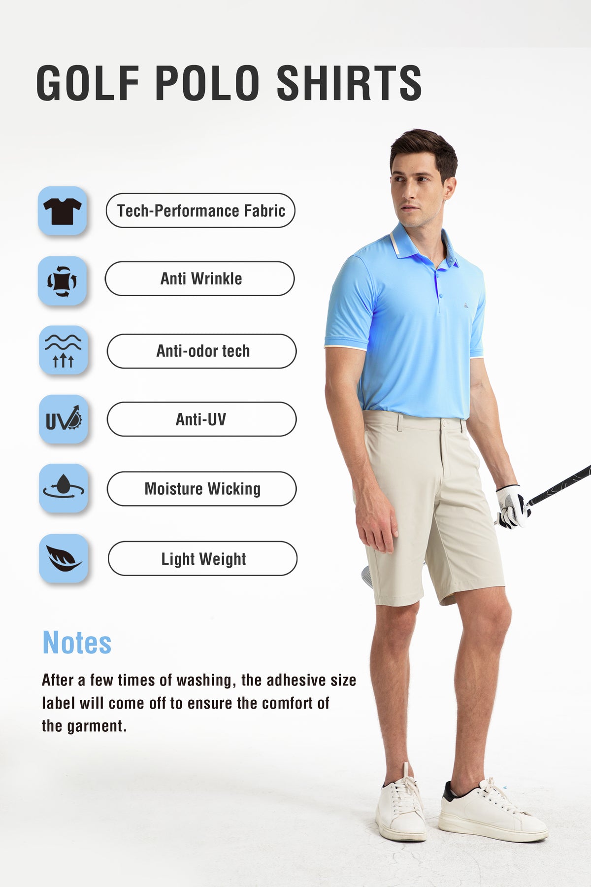 Men's Premium Golf Polo – Silky Tech Nylon, Cooling, UV-Resistant, Quick-Dry Athletic Shirt for Golf, Tennis, and Casual Wear - Sky Blue