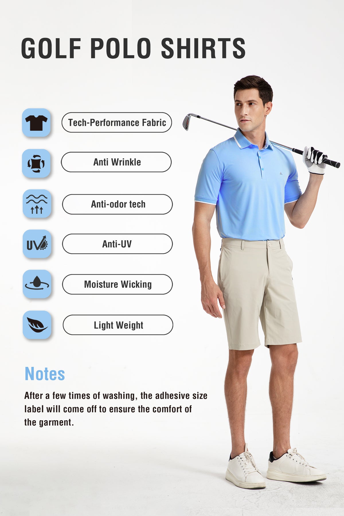 Men's Premium Golf Polo – Silky Tech Nylon, Cooling, UV-Resistant, Quick-Dry Athletic Shirt for Golf, Tennis, and Casual Wear - Baby Blue