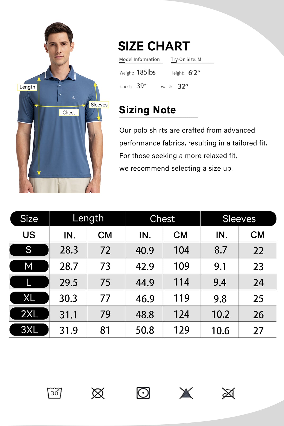 Men's Premium Golf Polo – Silky Tech Nylon, Cooling, UV-Resistant, Quick-Dry Athletic Shirt for Golf, Tennis, and Casual Wear -  Light Navy Blue