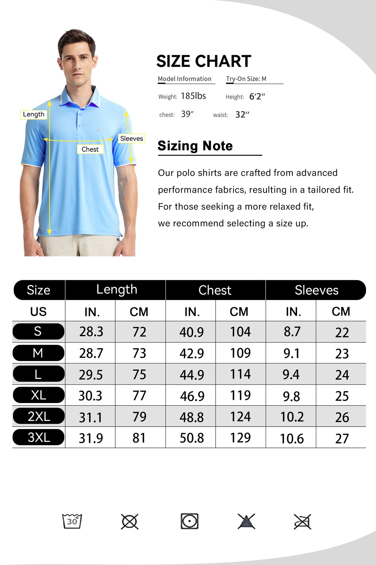Men's Premium Golf Polo – Silky Tech Nylon, Cooling, UV-Resistant, Quick-Dry Athletic Shirt for Golf, Tennis, and Casual Wear - Sky Blue
