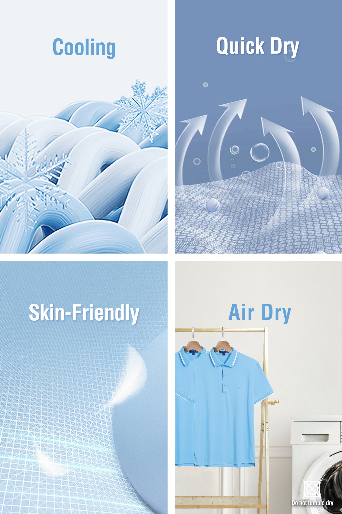 Men's Premium Golf Polo – Silky Tech Nylon, Cooling, UV-Resistant, Quick-Dry Athletic Shirt for Golf, Tennis, and Casual Wear - Sky Blue