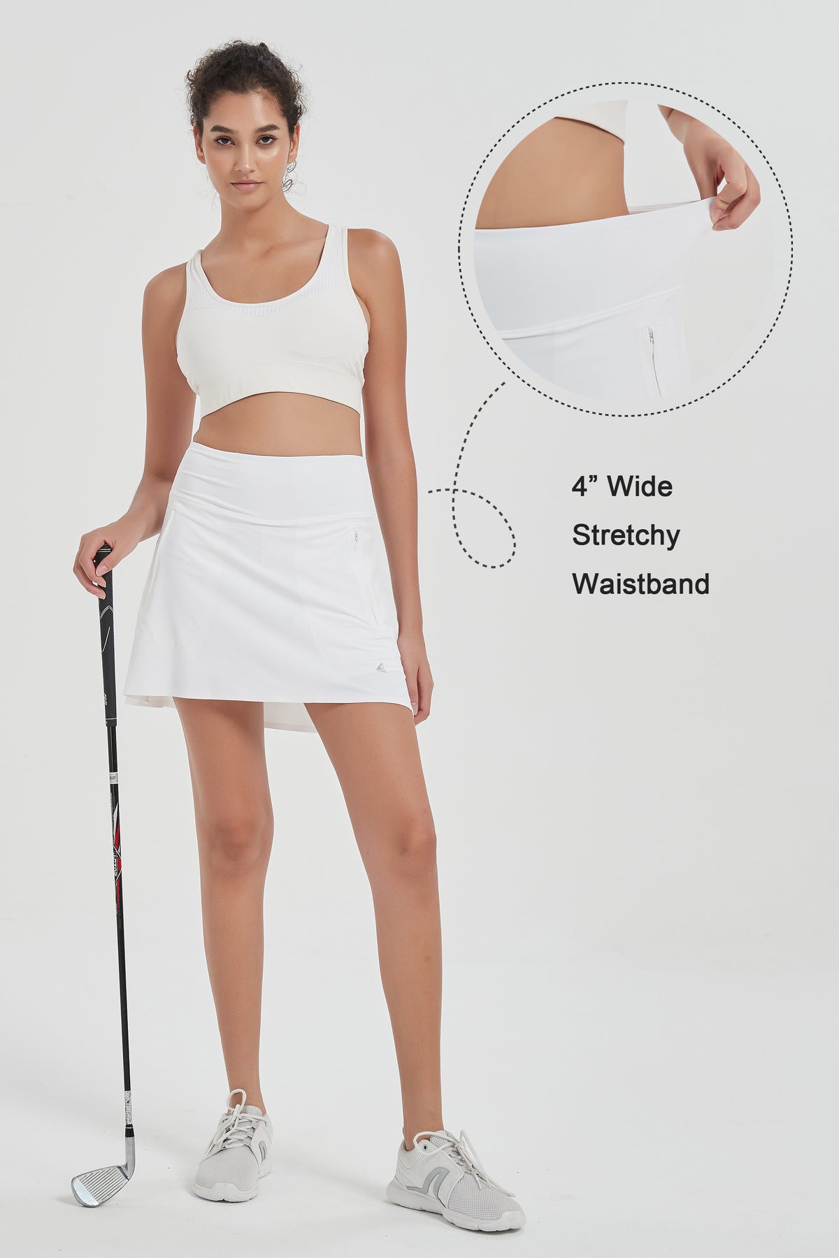 ProXgear 17" Women's Premium Cooling Silky Tech Nylon Athletic Skort with Pockets for Golf Tennis Workout and Casual Wear - White