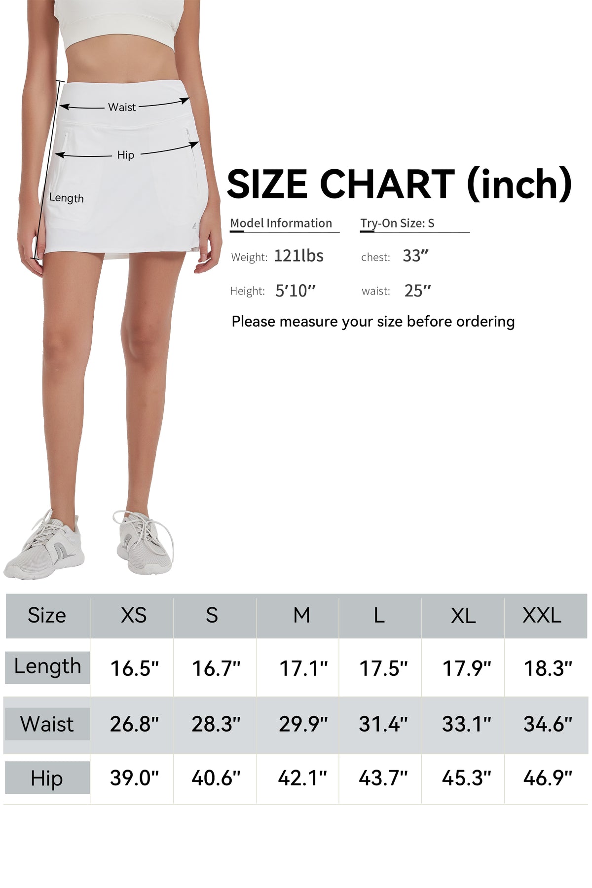 ProXgear 17" Women's Premium Cooling Silky Tech Nylon Athletic Skort with Pockets for Golf Tennis Workout and Casual Wear - White