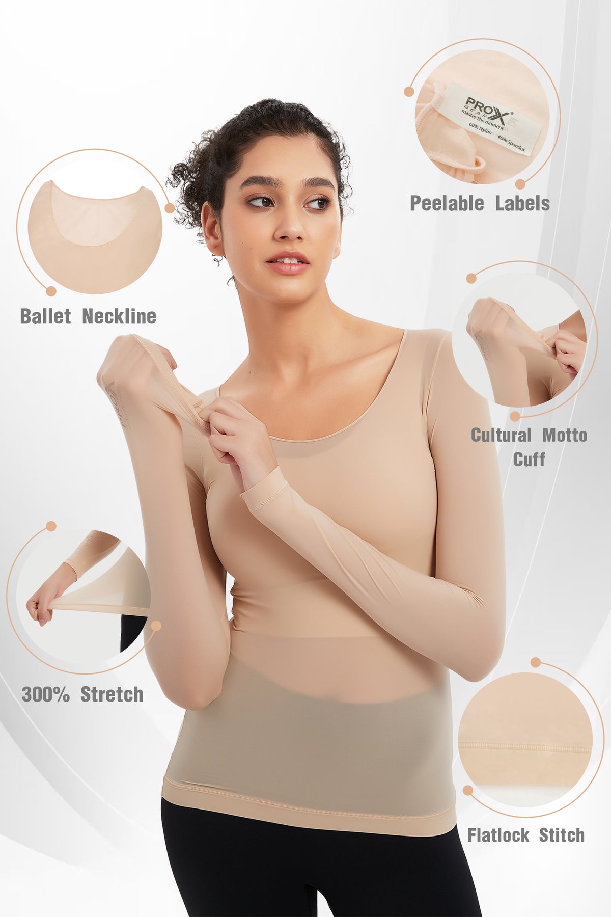 ProXgear Skin Color Luxury Women's Thermal Undershirt Super Stretchy & Lightweight Silky Tech Tops