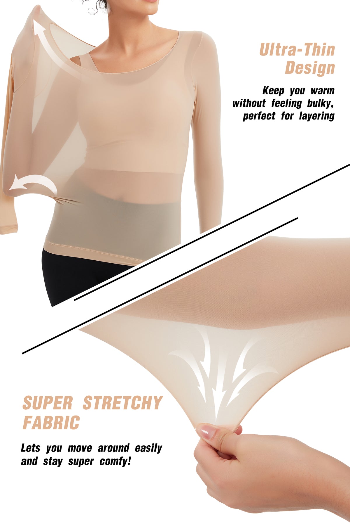 ProXgear Skin Color Luxury Women's Thermal Undershirt Super Stretchy & Lightweight Silky Tech Tops