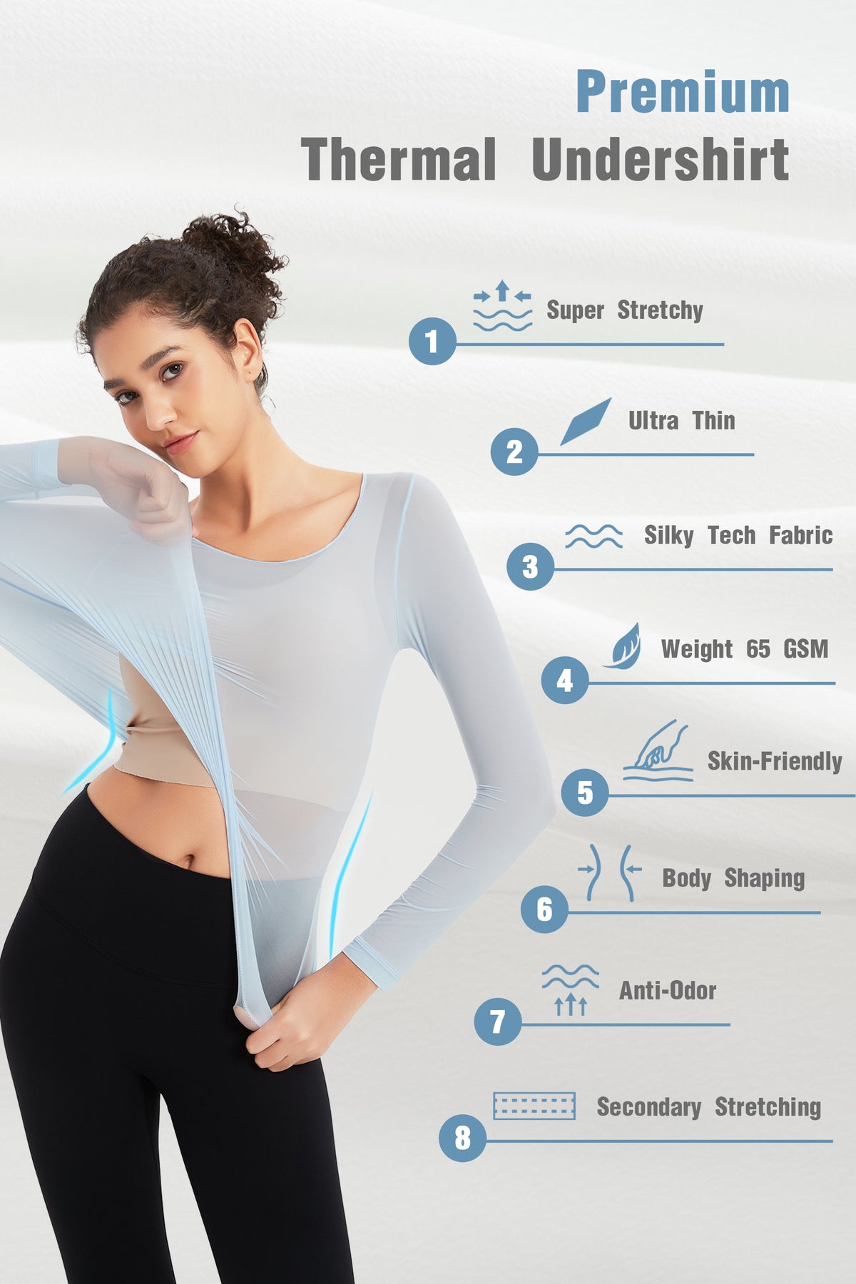 ProXgear Blue Color Luxury Women's Thermal Undershirt Super Stretchy & Lightweight Silky Tech Tops