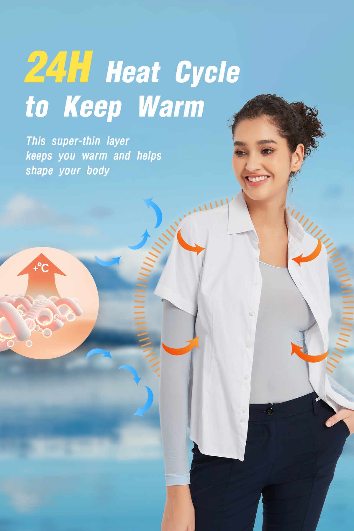 ProXgear Blue Color Luxury Women's Thermal Undershirt Super Stretchy & Lightweight Silky Tech Tops