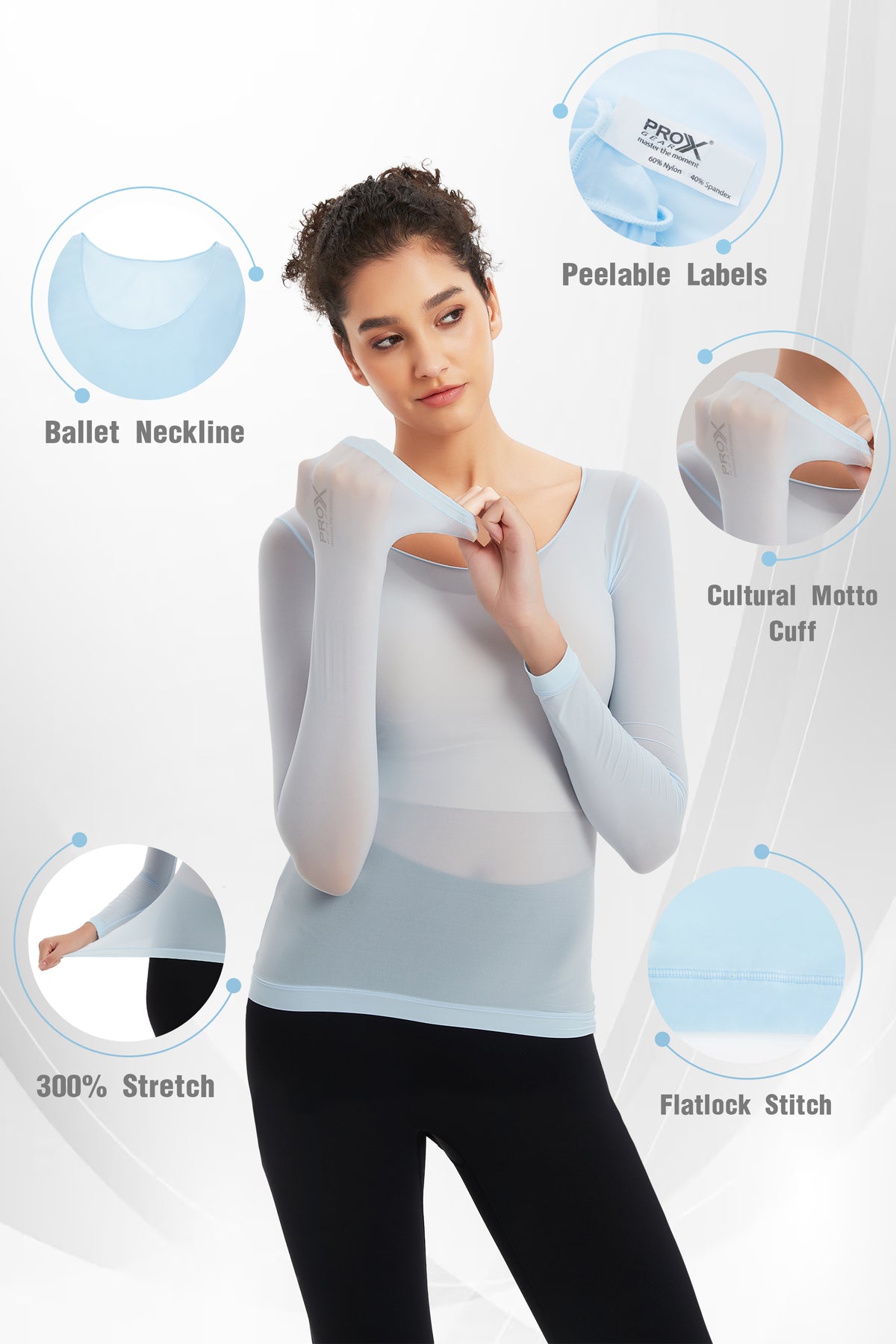 ProXgear Blue Color Luxury Women's Thermal Undershirt Super Stretchy & Lightweight Silky Tech Tops