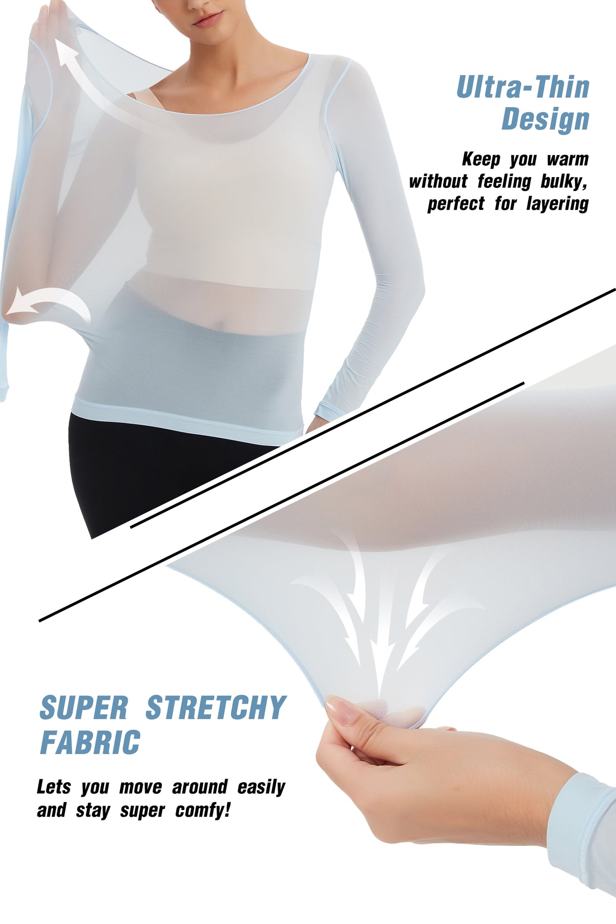 ProXgear Blue Color Luxury Women's Thermal Undershirt Super Stretchy & Lightweight Silky Tech Tops