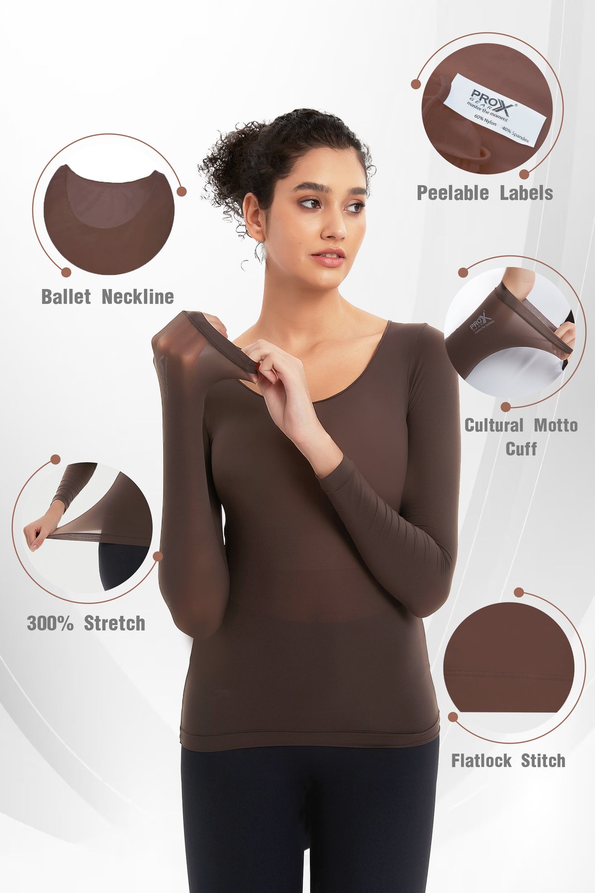 ProXgear Coffee Color Luxury Women's Thermal Undershirt Super Stretchy & Lightweight Silky Tech Tops