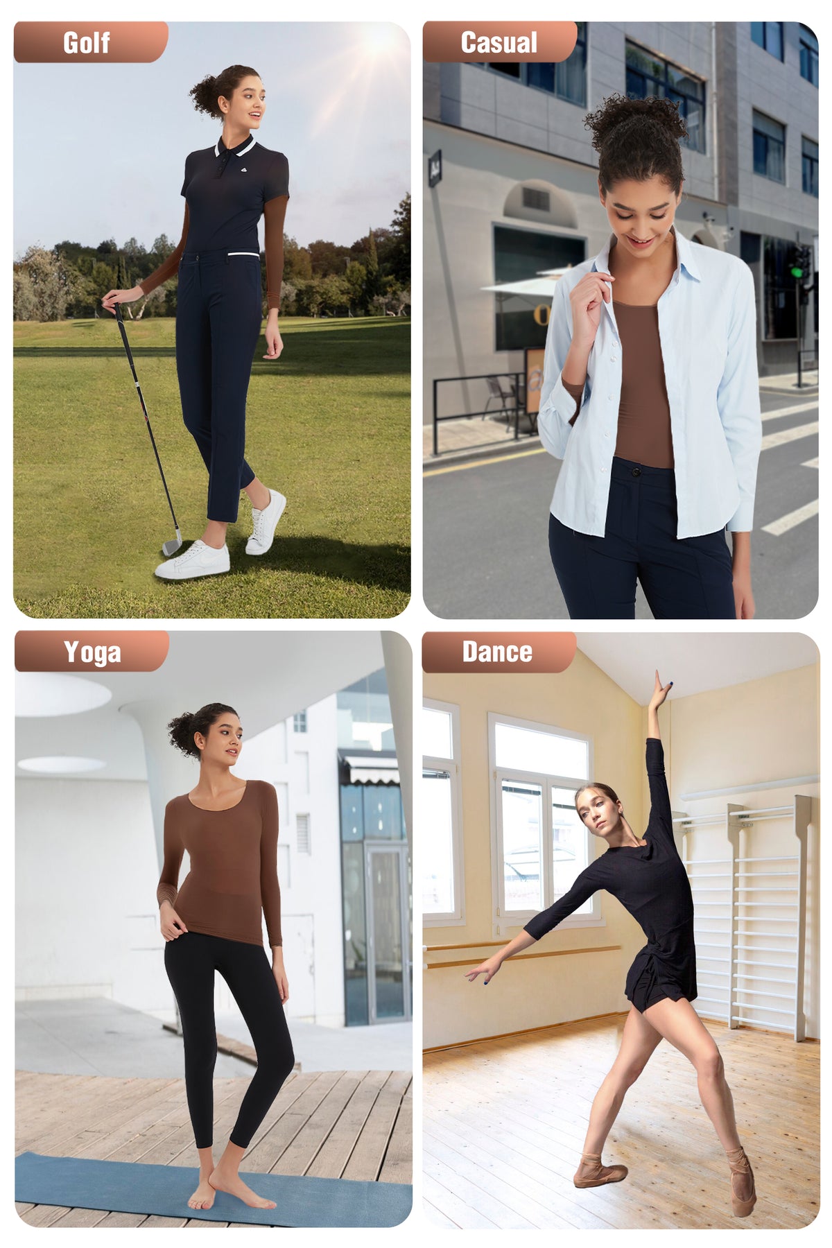 ProXgear Coffee Color Luxury Women's Thermal Undershirt Super Stretchy & Lightweight Silky Tech Tops