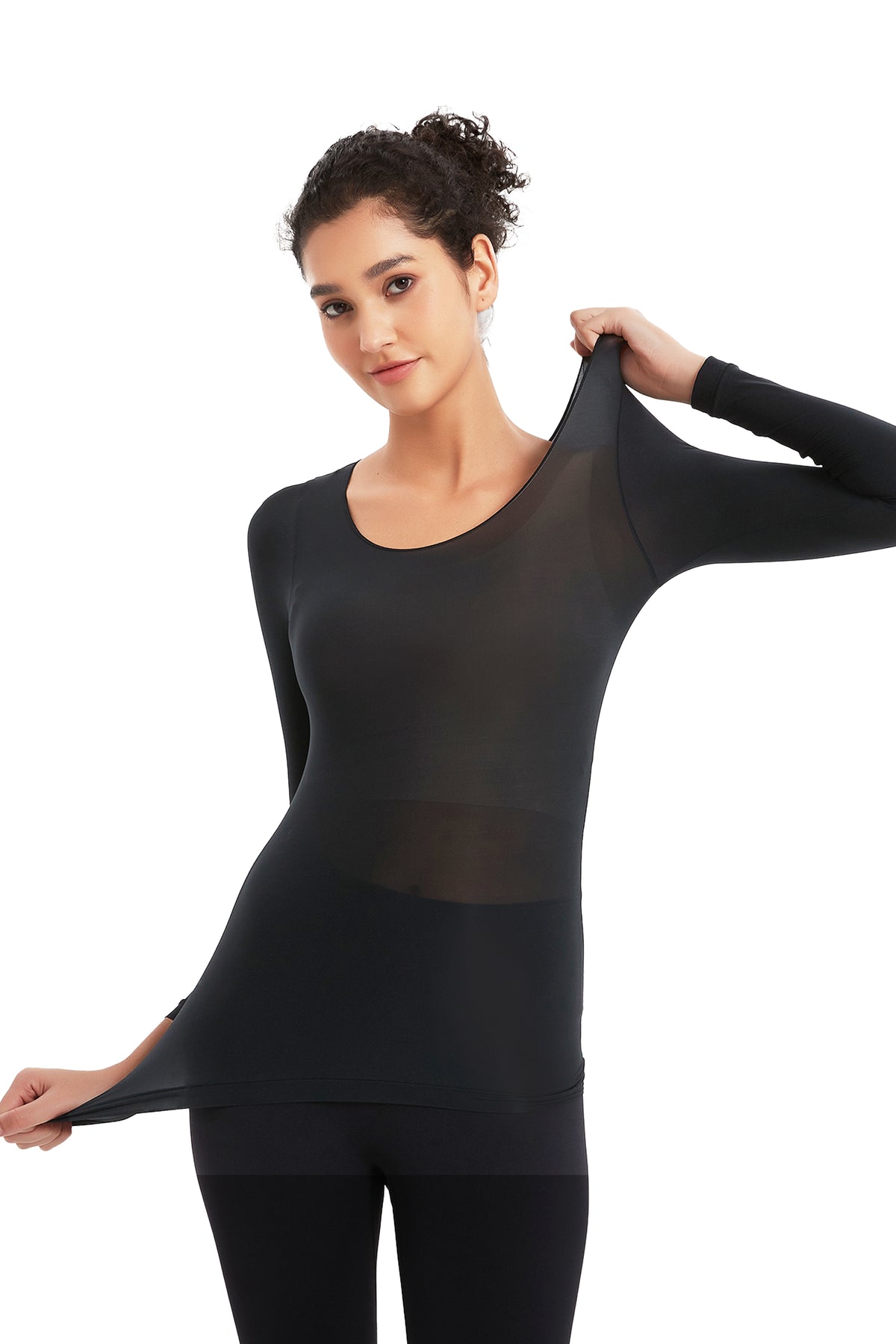 ProXgear Black Color Luxury Women's Thermal Undershirt Super Stretchy & Lightweight Silky Tech Tops