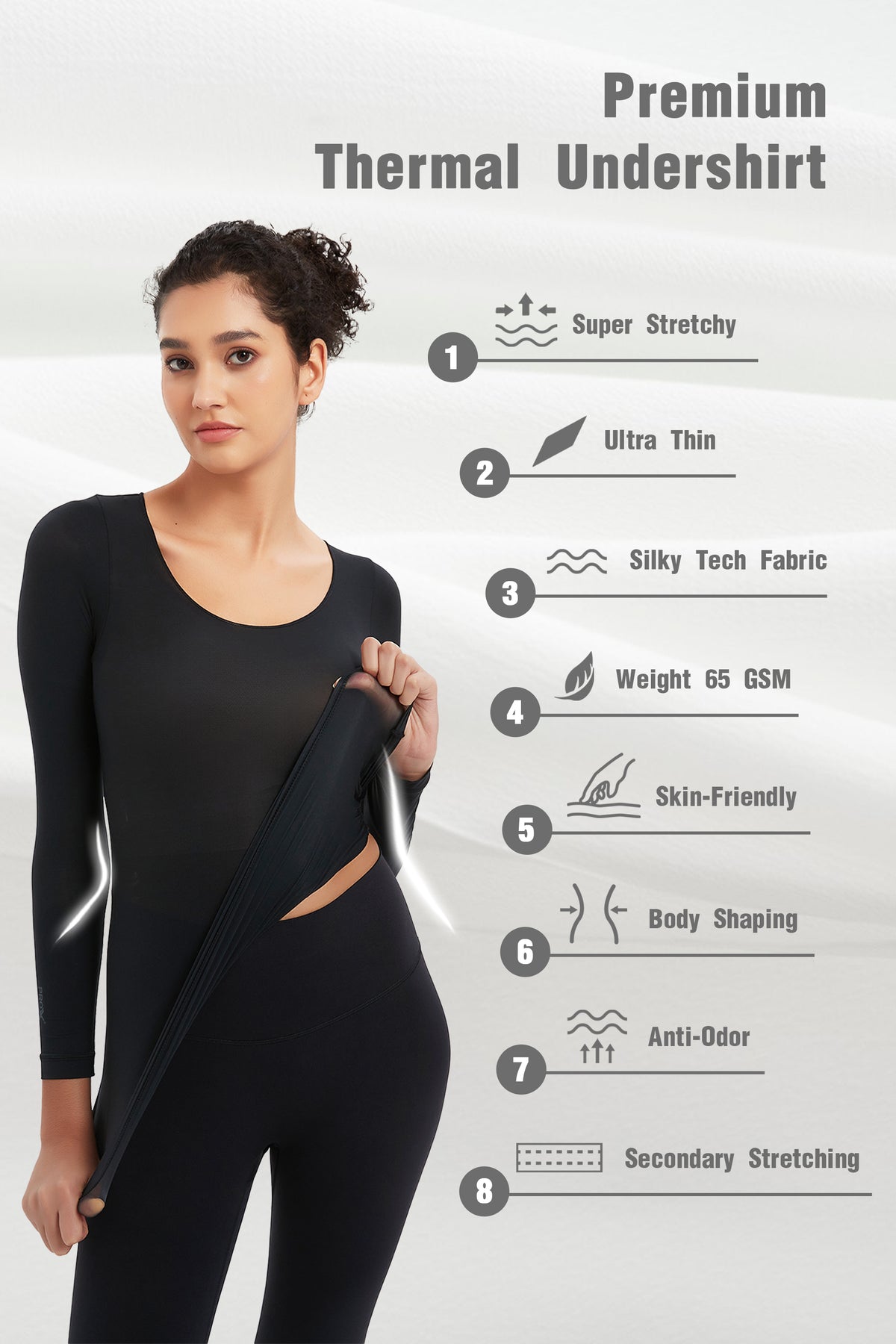 ProXgear Black Color Luxury Women's Thermal Undershirt Super Stretchy & Lightweight Silky Tech Tops