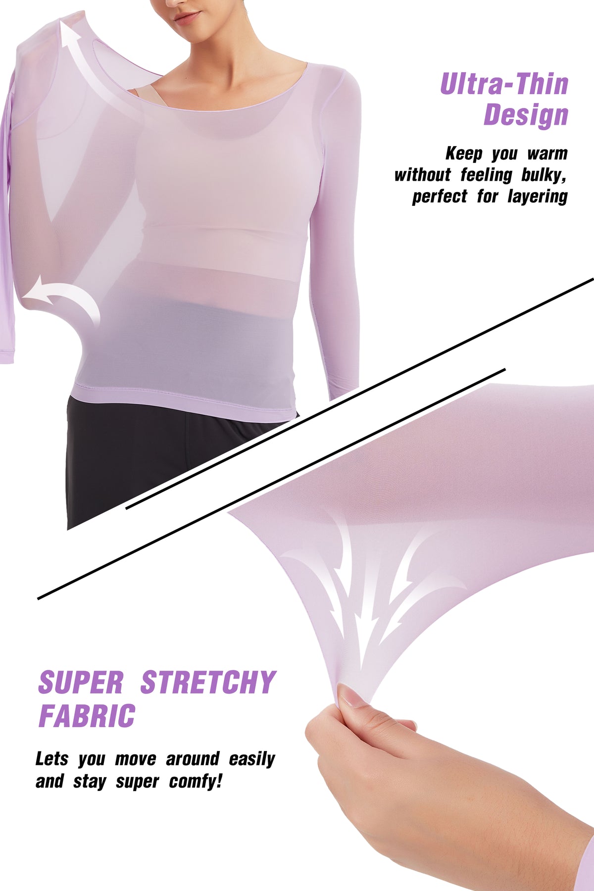 ProXgear Purple Color Luxury Women's Thermal Undershirt Super Stretchy & Lightweight Silky Tech Tops