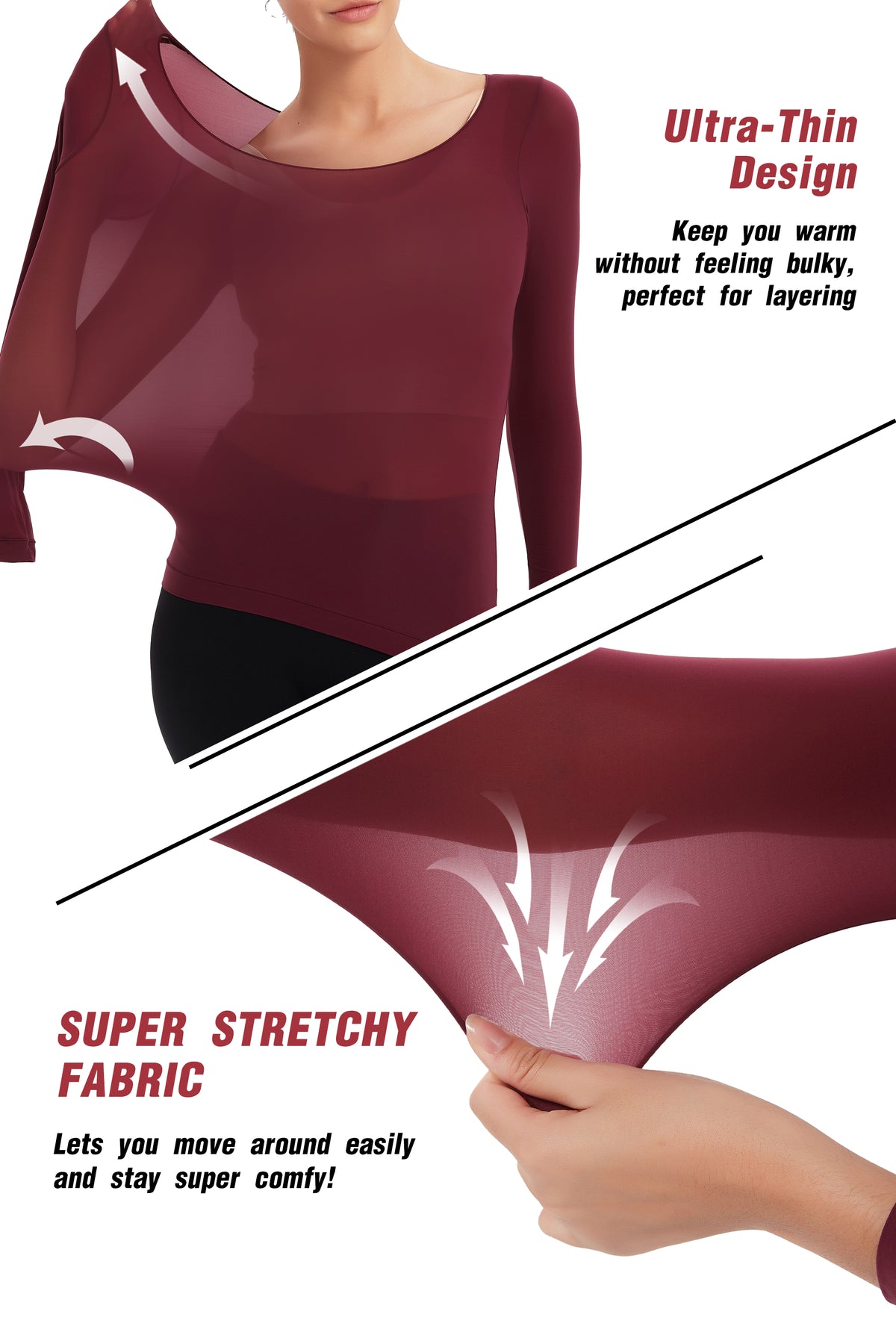 ProXgear Wine Color Luxury Women's Thermal Undershirt Super Stretchy & Lightweight Silky Tech Tops