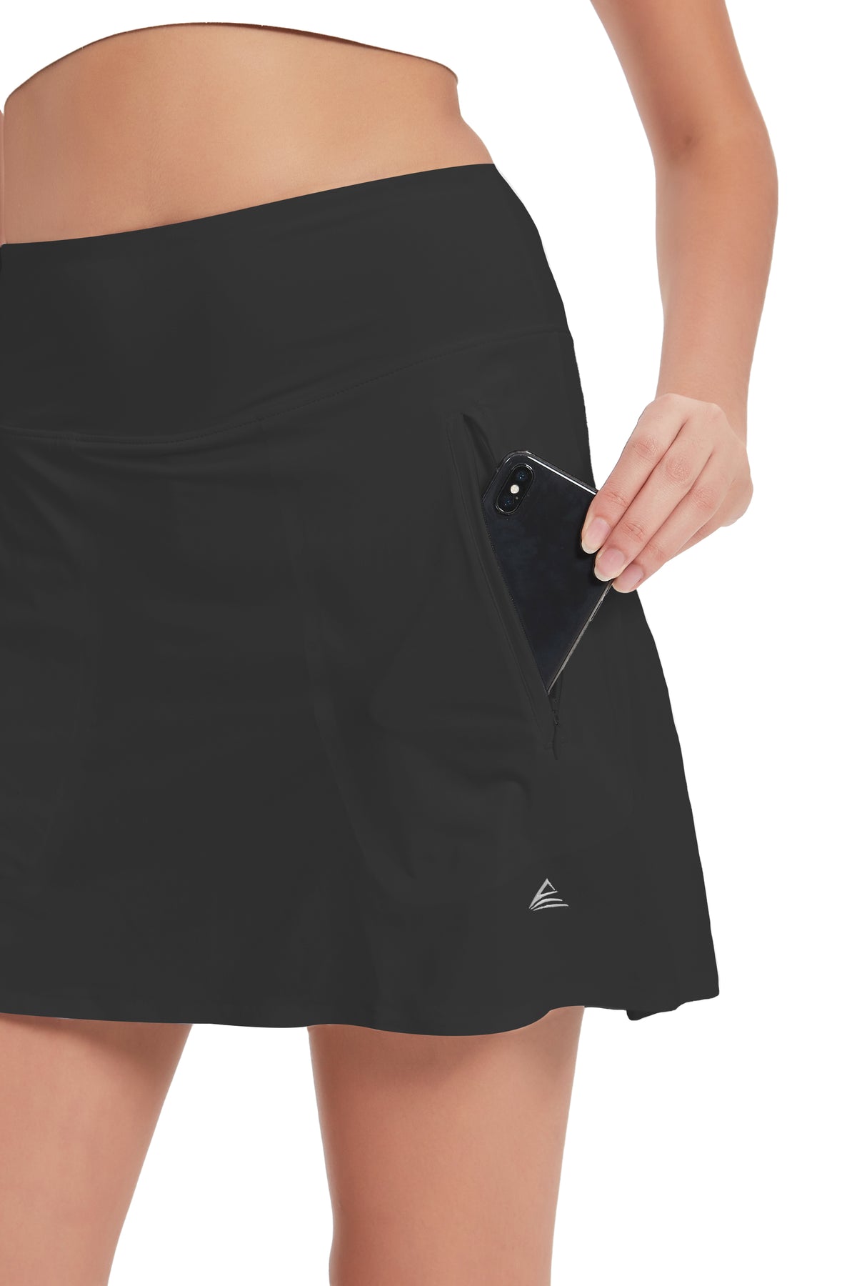 ProXgear 17" Women's Premium Cooling Silky Tech Nylon Athletic Skort with Pockets for Golf Tennis Workout and Casual Wear - Black